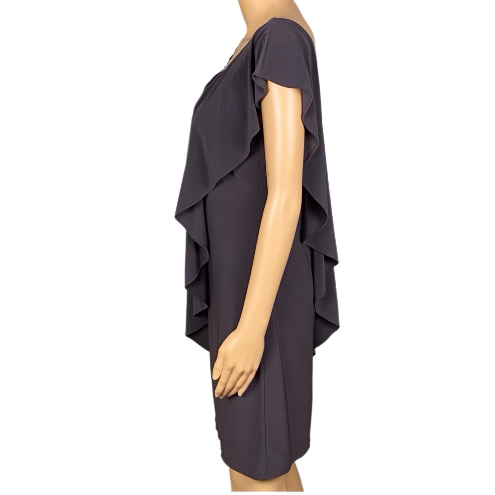 Betsy & Adam gray Embellished One Shoulder Popover Cocktail Dress stretch Size 4 - Picture 7 of 12